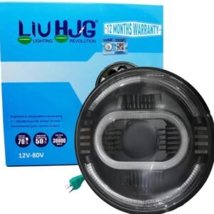 HJG Oval Ring Projector 7 Inch LED Headlight C-216 with White Amber DRL for Royal Enfield and Thar