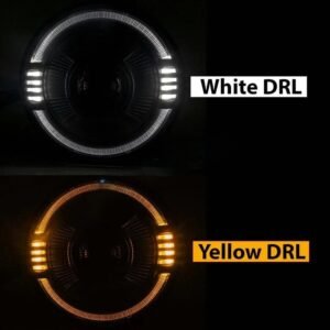 HJG Ring Projector 7 Inch LED Headlight Assembly with White and Amber DRL for Royal Enfield and Thar