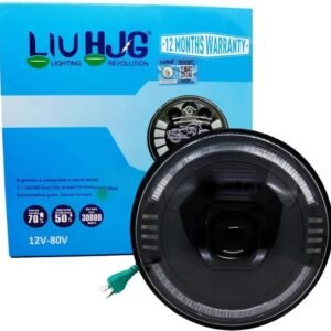 HJG Ring Projector 7 Inch LED Headlight Assembly with White and Amber DRL for Royal Enfield and Thar