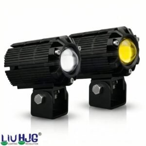 HJG CNC Mini Drive 80W Version 7 LED Projector Fog Lights with Red DRL for Cars and Bikes