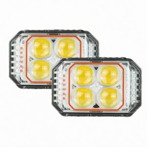 HJG LIU 4x4 projector LED fog lights with red blue flash and Devil Eye DRL installed on vehicle