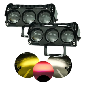 HJG 3 Lens NEW MEGA DRIVE Fog Light 40W Pack of 2 for Bike Car Jeep SUV – Cool White, Yellow, Warm White, Red DRL