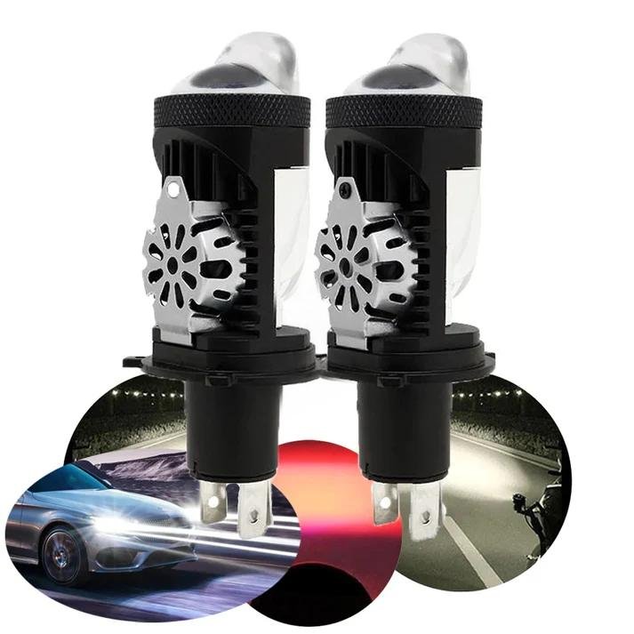 HJG RTD Lens H4 LED Projector Headlight with Red Devil DRL for Bike and Car