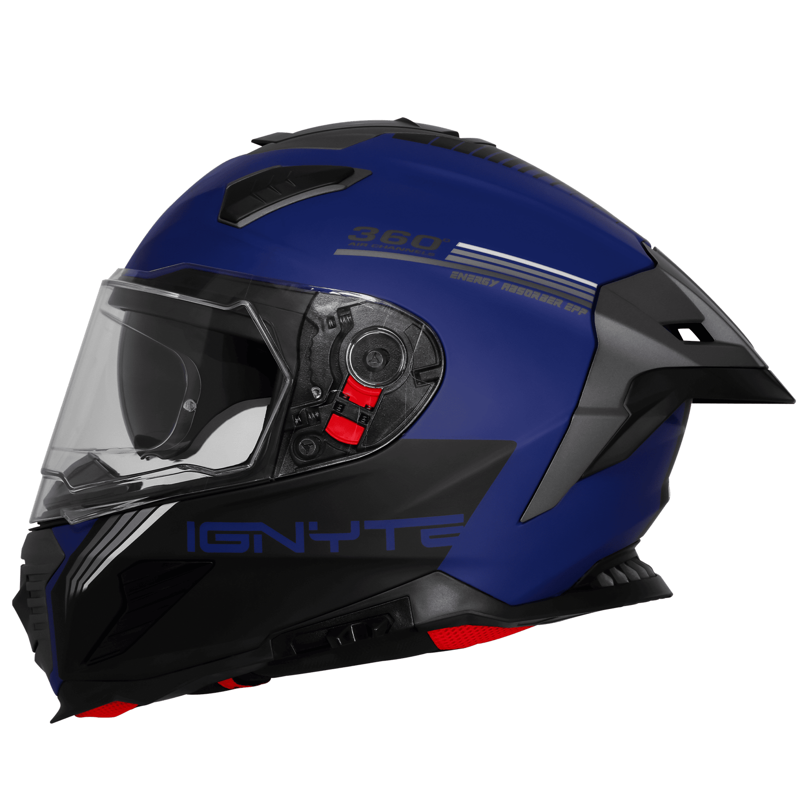 IGNYTE IGN-16 ISS DOT Quantumm Glossy Metal Blue with Red Orange Full Face Helmet with Pinlock Visor