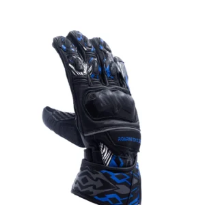 Roaring Toyz 33 Speedx Full Gauntlet Gloves Black Blue leather riding gloves with TPU protection