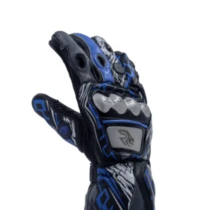 Roaring Toyz Titan Full Gauntlet Gloves Black Blue with metal knuckle protection