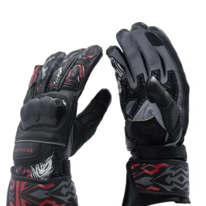 Roaring Toyz 33 Speedx Full Gauntlet Gloves Grey Red with TPU protection and leather build