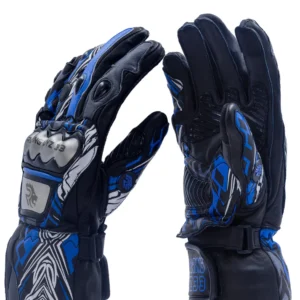 Roaring Toyz Titan Full Gauntlet Gloves Black Blue with metal knuckle protection