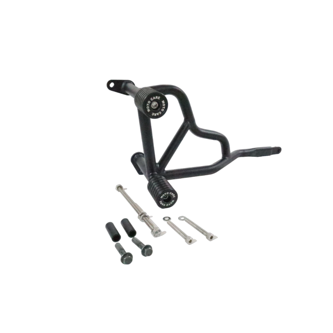 Motocare 4 Slider Crash Guard installed on Triumph Scrambler 400X for engine and frame protection