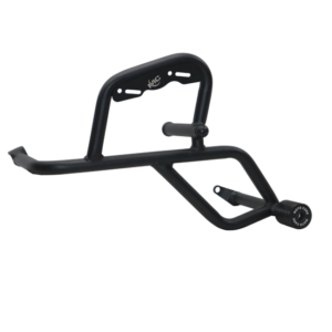 Motocare crash guard with dual sliders installed on Kawasaki Versys 300 for engine and frame protection