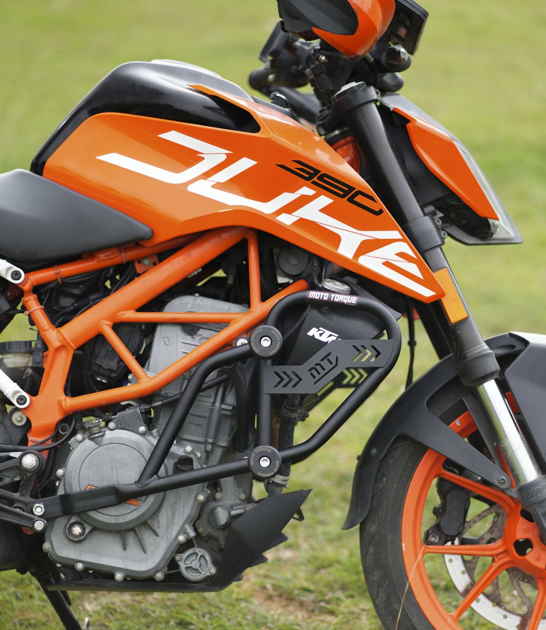 Moto Torque Storm Crash Guard installed on KTM Duke 250 and Duke 390 for engine and tank protection