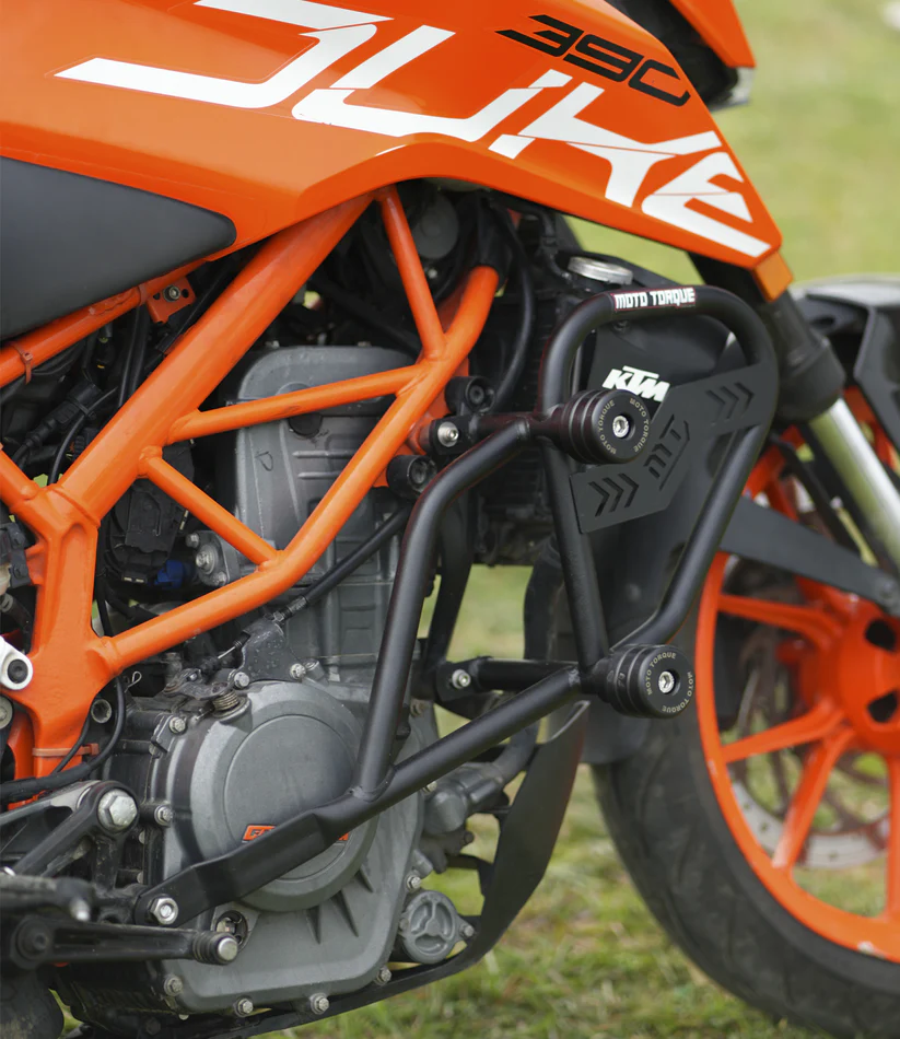 Moto Torque Storm Crash Guard installed on KTM Duke 250 and Duke 390 for engine and tank protection