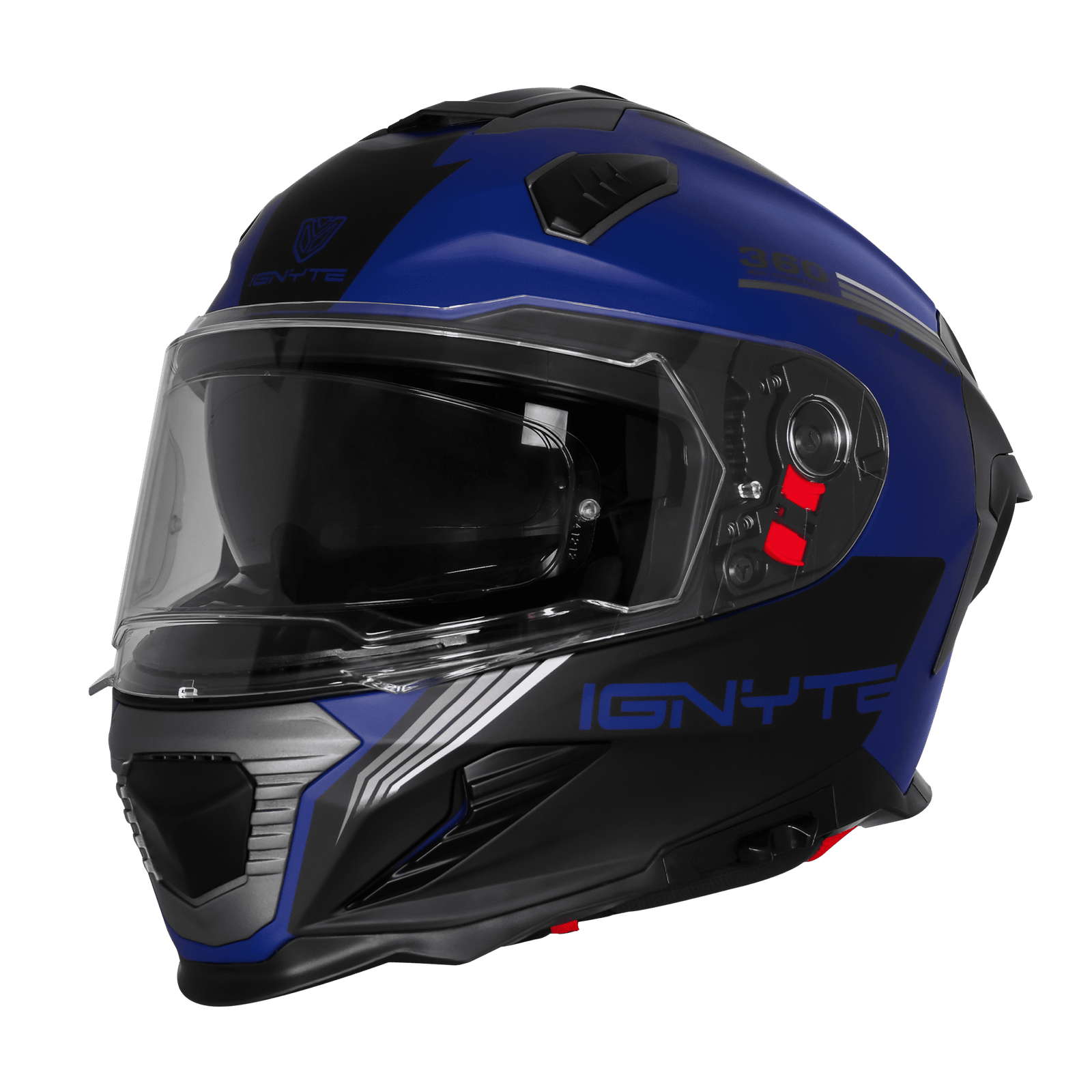 IGNYTE IGN-16 ISS DOT Quantumm Glossy Metal Blue with Red Orange Full Face Helmet with Pinlock Visor