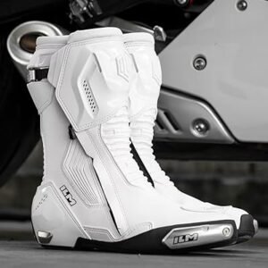 ILM BRC1 White Motorcycle Racing Boots with TPU protection and dual-layer safety design
