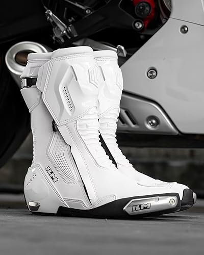 ILM BRC1 White Motorcycle Racing Boots with TPU protection and dual-layer safety design