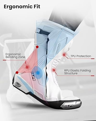 ILM BRC1 White Motorcycle Racing Boots with TPU protection and dual-layer safety design