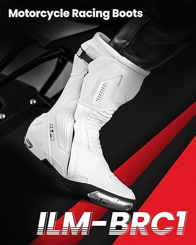 ILM BRC1 White Motorcycle Racing Boots with TPU protection and dual-layer safety design
