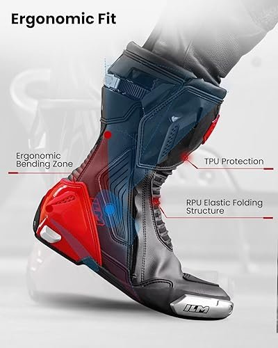 ILM BRC1 red motorcycle racing boots with CE protection and TPU armor