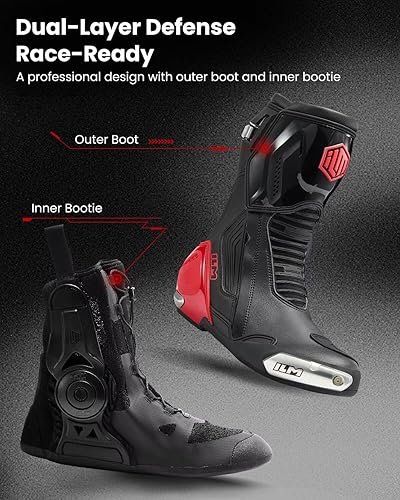 ILM BRC1 red motorcycle racing boots with CE protection and TPU armor