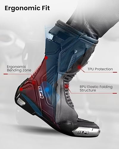 ILM BRC1 Black Motorcycle Racing Boots with TPU protection and dual-layer safety design