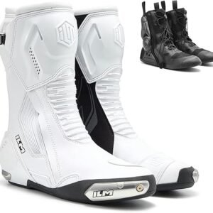 ILM BRC1 White Motorcycle Racing Boots with TPU protection and dual-layer safety design