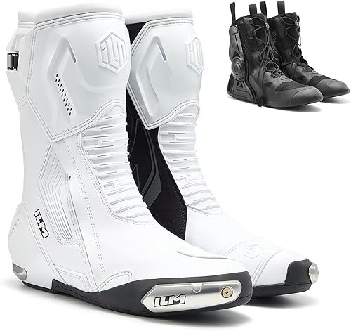 ILM BRC1 White Motorcycle Racing Boots with TPU protection and dual-layer safety design