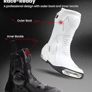 ILM BRC1 White Motorcycle Racing Boots with TPU protection and dual-layer safety design