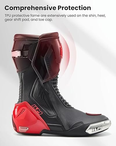 ILM BRC1 red motorcycle racing boots with CE protection and TPU armor