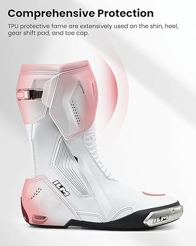 ILM BRC1 White Motorcycle Racing Boots with TPU protection and dual-layer safety design