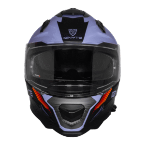 IGNYTE IGN-16 ISS DOT Quantumm Glossy Metal Blue with Red Orange full face helmet with sun visor