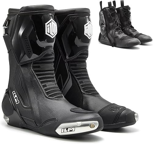 ILM BRC1 Black Motorcycle Racing Boots with TPU protection and dual-layer safety design