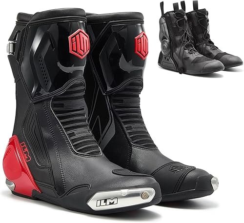 ILM BRC1 red motorcycle racing boots with CE protection and TPU armor