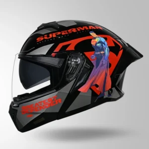 Studds Trooper Superman Edition Helmet Black and Red Flip Up Helmet with Superman Graphics