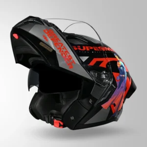 Studds Trooper Superman Edition Helmet Black and Red Flip Up Helmet with Superman Graphics