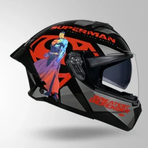 Studds Trooper Superman Edition Helmet Black and Red Flip Up Helmet with Superman Graphics