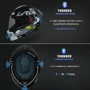 Studds Thunder Communication Ready D4 Helmet Matt Black Blue Bluetooth Ready Full Face Helmet