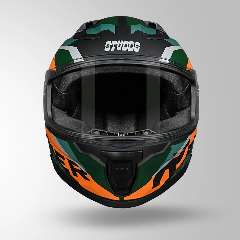 Studds Raider D2 Brook Decor Matt Black Green ISI Certified Full Face Helmet