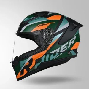 Studds Raider D2 Brook Decor Matt Black Green ISI Certified Full Face Helmet