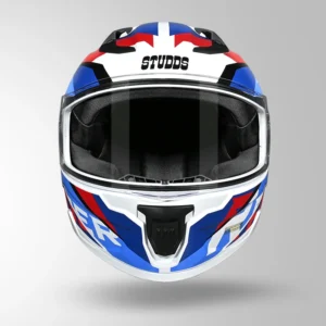 STUDDS Raider D2 Brook Decor Helmet White Blue ISI certified full face helmet for motorcycle riders