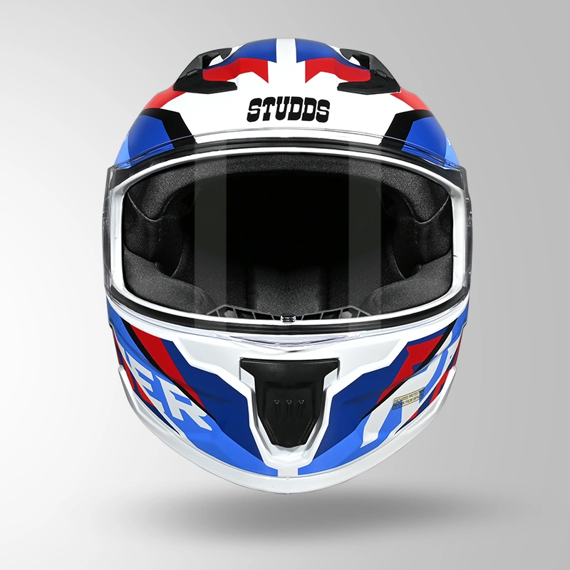 STUDDS Raider D2 Brook Decor Helmet White Blue ISI certified full face helmet for motorcycle riders