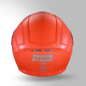 Studds Crest Eco Fluorescent Orange Full Face Helmet with aerodynamic design and EPS safety liner