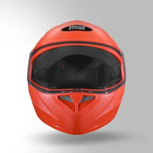 Studds Crest Eco Fluorescent Orange Full Face Helmet with aerodynamic design and EPS safety liner