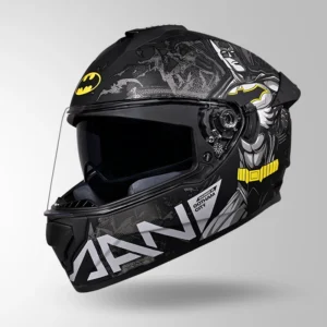 STUDDS Drifter Batman Edition Full Face Helmet Matt Black Yellow Grey
