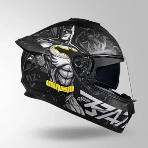 STUDDS Drifter Batman Edition Full Face Helmet Matt Black Yellow Grey