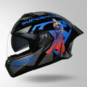 Studds Trooper Superman Edition Helmet Black and Blue flip-up motorcycle helmet with Superman graphics