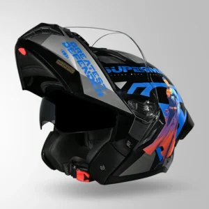 Studds Trooper Superman Edition Helmet Black and Blue flip-up motorcycle helmet with Superman graphics