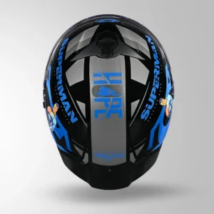 Studds Trooper Superman Edition Helmet Black and Blue flip-up motorcycle helmet with Superman graphics