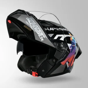 Studds Trooper Superman Edition Flip-Up Helmet Black and Grey with superhero graphics