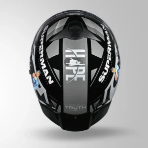 Studds Trooper Superman Edition Flip-Up Helmet Black and Grey with superhero graphics