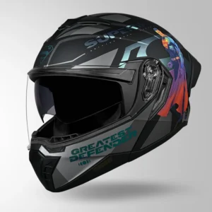 Studds Trooper Superman Edition Helmet Matt Black Chameleon Blue Flip Up Motorcycle Helmet